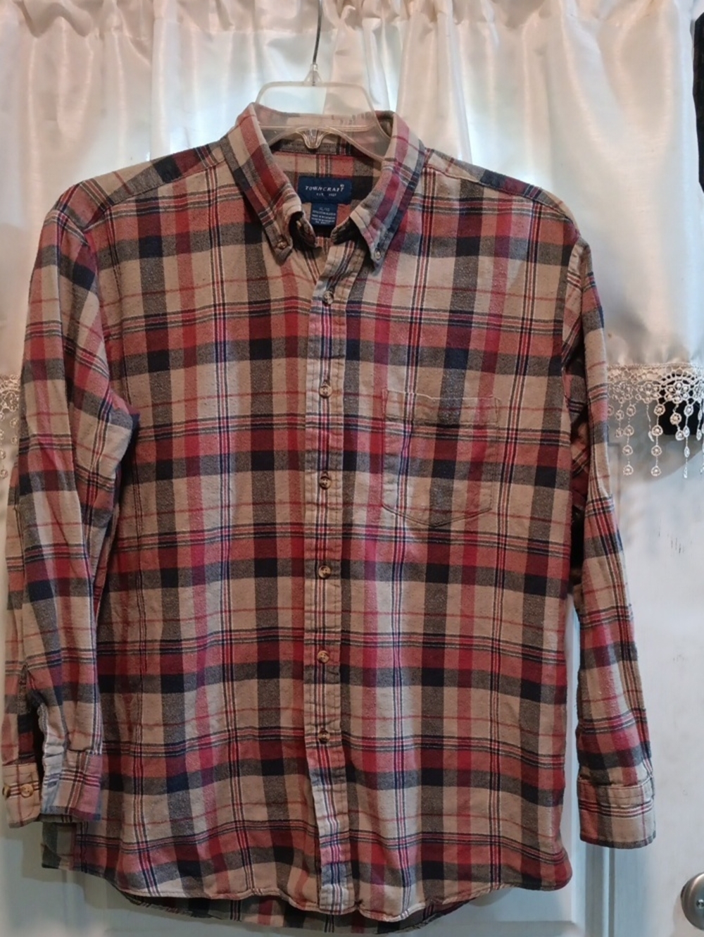 Red and Tan Plaid Button-Down Shirt